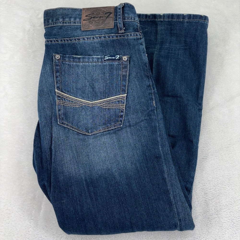 Seven7 Mens Straight Leg Dark Wash Denim Jeans 36x30 Blue 100% Cotton